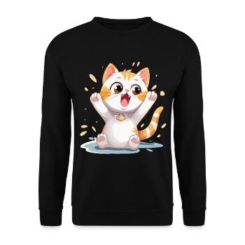 Katze Lacht Freut Sich Glücklich Kätzchen Cartoon - Unisex Pullover - Schwarz - Vorne - Alina (178cm) & Michal (187cm)