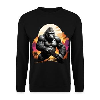 MAJESTIC GORILLA AMIDST A COLORFUL SUNSET, RETRO - Unisex Sweatshirt - black - Front - Alina (178cm) & Michal (187cm)