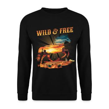 Pferd Wild West Western Reiten Wildnis Cowboy USA - Unisex Pullover - Schwarz - Vorne - Alina (178cm) & Michal (187cm)