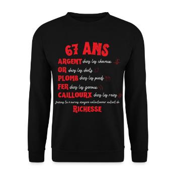 67 ans Anniversaire Femme Homme Drôle Idée Cadeau - Sweat-shirt Unisexe - noir - Devant - Alina (178cm) & Michal (187cm)
