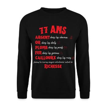 77 ans Anniversaire Femme Homme Drôle Idée Cadeau - Sweat-shirt Unisexe - noir - Devant - Alina (178cm) & Michal (187cm)