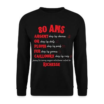 80 ans Anniversaire Femme Homme Drôle Idée Cadeau - Sweat-shirt Unisexe - noir - Devant - Alina (178cm) & Michal (187cm)