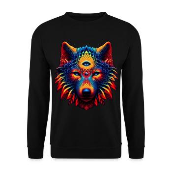 Fraktal Wolf Geist Tier Design Mystischer Wolf - Unisex Pullover - Schwarz - Vorne - Alina (178cm) & Michal (187cm)