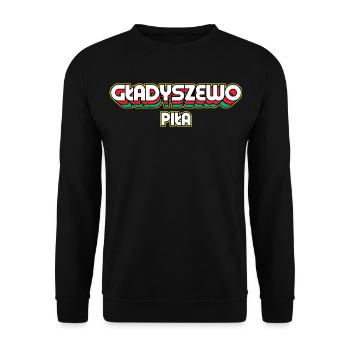 Gładyszewo Piła. Name des Retro-Bezirks - Unisex Pullover - Schwarz - Vorne - Alina (178cm) & Michal (187cm)