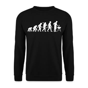 Lustige Grillen Evolution für BBQ Grillteufel - Unisex Pullover - Schwarz - Vorne - Alina (178cm) & Michal (187cm)