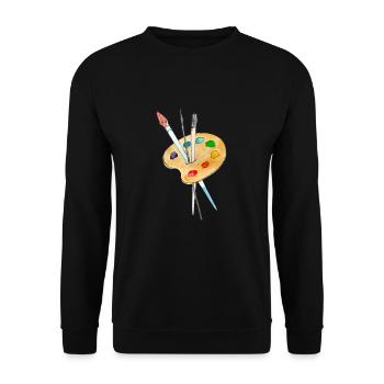 Palette, Farben und Pinsel - Unisex Pullover - Schwarz - Vorne - Alina (178cm) & Michal (187cm)