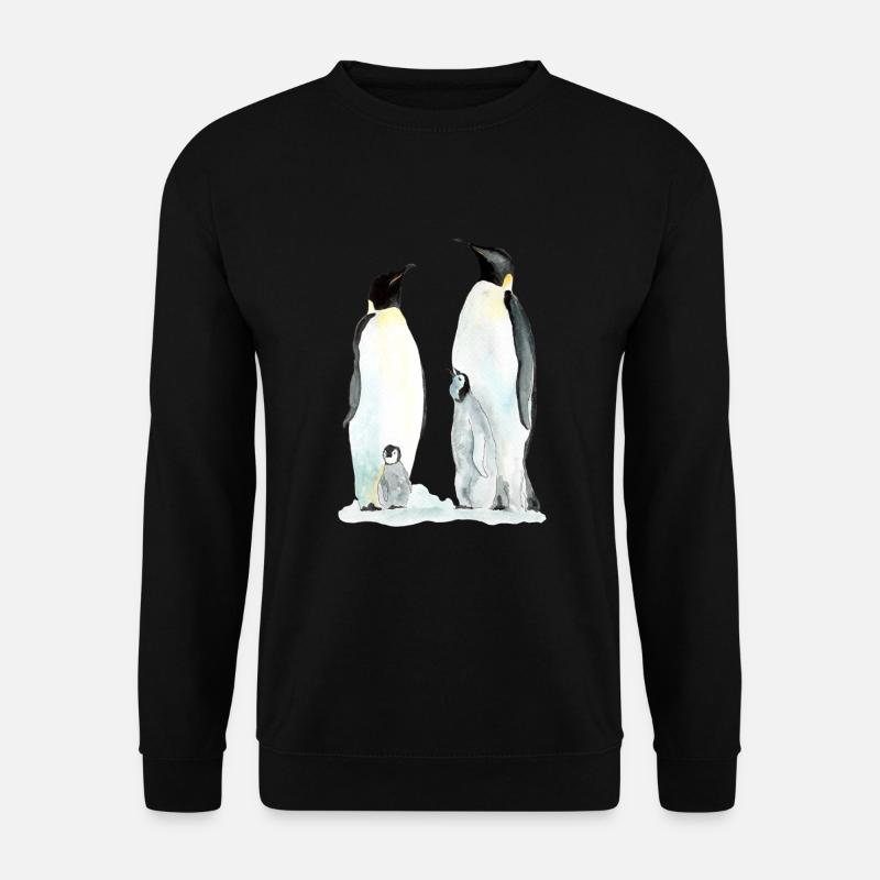 Pinguin Familie zwei Kinder - Unisex Pullover - Schwarz