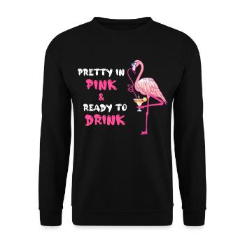 Flamingo Pretty In Pink And Ready To Drink - Unisex Sweatshirt - black - Front - Alina (178cm) & Michal (187cm)