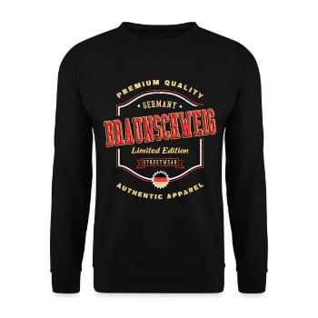 Braunschweig Deutschland Stadt Schrift Vintage - Unisex Pullover - Schwarz - Vorne - Alina (178cm) & Michal (187cm)