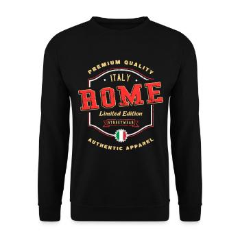 Rom Rome Italien Stadt Schrift Vintage Retro - Unisex Pullover - Schwarz - Vorne - Alina (178cm) & Michal (187cm)