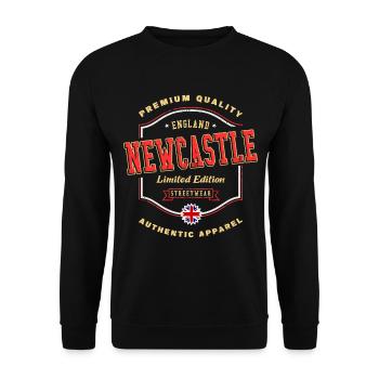 Newcastle England UK Stadt Schrift Vintage Retro - Unisex Pullover - Schwarz - Vorne - Alina (178cm) & Michal (187cm)