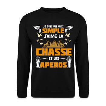 Mec Chasse Et Apéro Le Vrai Bonheur Cadeau - Sweat-shirt Unisexe - noir - Devant - Alina (178cm) & Michal (187cm)
