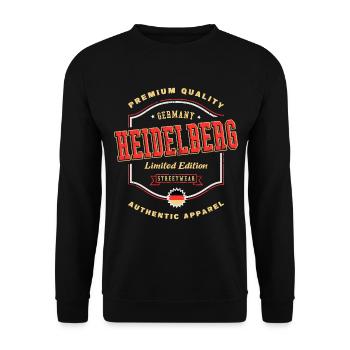 Heidelberg Deutschland Stadt Schrift Vintage Retro - Unisex Pullover - Schwarz - Vorne - Alina (178cm) & Michal (187cm)