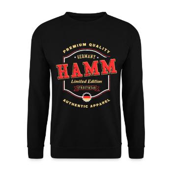 Hamm Deutschland Stadt Schrift Vintage Retro - Unisex Pullover - Schwarz - Vorne - Alina (178cm) & Michal (187cm)
