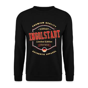 Ingolstadt Deutschland Stadt Schrift Vintage Retro - Unisex Pullover - Schwarz - Vorne - Alina (178cm) & Michal (187cm)