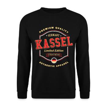 Kassel Deutschland Stadt Schrift Vintage Retro - Unisex Pullover - Schwarz - Vorne - Alina (178cm) & Michal (187cm)