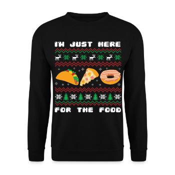 Ugly Christmas Sweater Here For Food - Unisex Pullover - Schwarz - Vorne - Alina (178cm) & Michal (187cm)