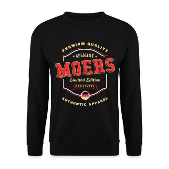 Moers Deutschland Stadt Schrift Vintage Retro - Unisex Pullover - Schwarz - Vorne - Alina (178cm) & Michal (187cm)