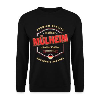 Mülheim Deutschland Stadt Schrift Vintage Retro - Unisex Pullover - Schwarz - Vorne - Alina (178cm) & Michal (187cm)