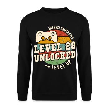 Level 28 unlocked - 28th anniversary - Unisex Sweatshirt - black - Front - Alina (178cm) & Michal (187cm)