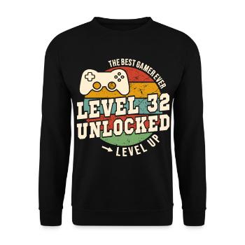 Stufe 32 freigeschaltet – 32. Jahrestag - Unisex Pullover - Schwarz - Vorne - Alina (178cm) & Michal (187cm)