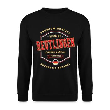 Reutlingen Germany City Font Vintage Retro - Unisex Sweatshirt - black - Front - Alina (178cm) & Michal (187cm)