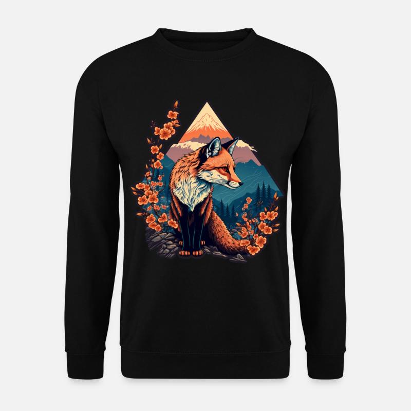 Fuchs Japan Kirschblüte Blume Japanisch Retro - Unisex Pullover - Schwarz