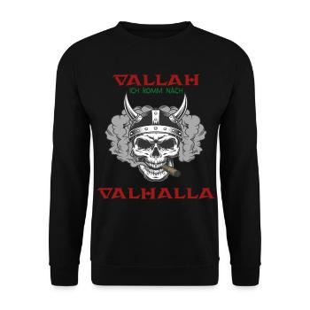 Cannabis Marihuana Weed Hanf Valhalla Wikinger - Unisex Pullover - Schwarz - Vorne - Alina (178cm) & Michal (187cm)
