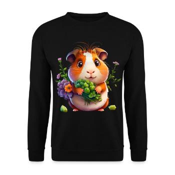 Meerschweinchen mit Blumen - Unisex Pullover - Schwarz - Vorne - Alina (178cm) & Michal (187cm)
