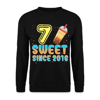 7. Geburtstag Bubble Tee - Unisex Pullover - Schwarz - Vorne - Alina (178cm) & Michal (187cm)