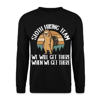 Herzschlag Bergsteiger mit Hund Wanderer Berg - Unisex Pullover - Schwarz - Vorne - Alina (178cm) & Michal (187cm)
