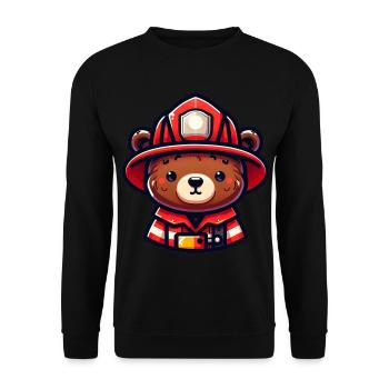 Cute Bear Firefighter - Unisex Pullover - Schwarz - Vorne - Alina (178cm) & Michal (187cm)