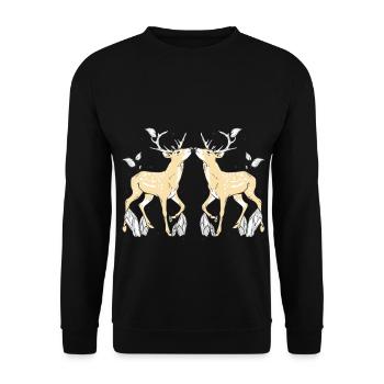 Geweih Reh Hirsch Rehbock Wildtiere Rotwild - Unisex Pullover - Schwarz - Vorne - Alina (178cm) & Michal (187cm)