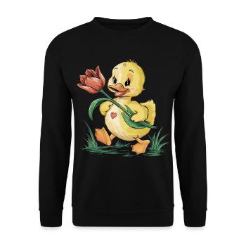 Niedliche Ente Garten Schmetterlingen Blumen für - Unisex Pullover - Schwarz - Vorne - Alina (178cm) & Michal (187cm)