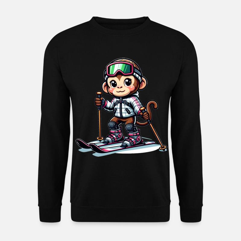 Cute Skier Monkey - Unisex Pullover - Schwarz