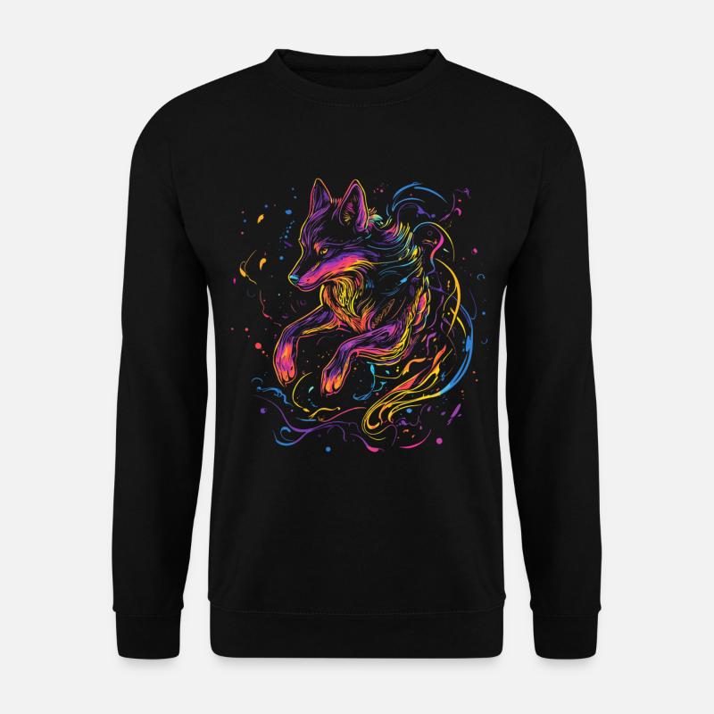 Wolf Wolfskopf Wölfe Wolfsrudel Natur Neon Bunt - Unisex Pullover - Schwarz