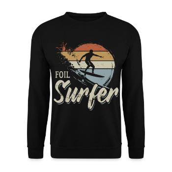 Foil Surfer - Welle - Surfer - Geschenk - Unisex Pullover - Schwarz - Vorne - Alina (178cm) & Michal (187cm)