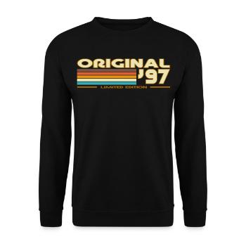 Originale 97er Retro-Pastellstreifen - Unisex Pullover - Schwarz - Vorne - Alina (178cm) & Michal (187cm)