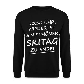 10:30 Uhr Wieder Ist Ein Schöner Skitag Zu Ende! - Unisex Pullover - Schwarz - Vorne - Alina (178cm) & Michal (187cm)
