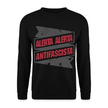 alerta alerta antifascista - Unisex Pullover - Schwarz - Vorne - Alina (178cm) & Michal (187cm)