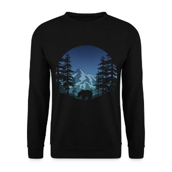 Bär im Wald (rund/blau) - Unisex Pullover - Schwarz - Vorne - Alina (178cm) & Michal (187cm)