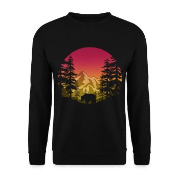 Bear in the forest (round / pink-yellow) - Unisex Sweatshirt - black - Front - Alina (178cm) & Michal (187cm)