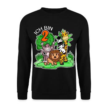 Ich bin 2 - 2. Geburtstag - Niedliche Tiere - Unisex Pullover - Schwarz - Vorne - Alina (178cm) & Michal (187cm)
