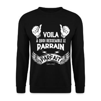 Parrain parfait humour tonton parrain - Sweat-shirt Unisexe - noir - Devant - Alina (178cm) & Michal (187cm)