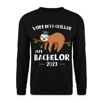 Vom Bettchiller zum Bachelor Faultier 2023 - Unisex Pullover - Schwarz - Vorne - Alina (178cm) & Michal (187cm)