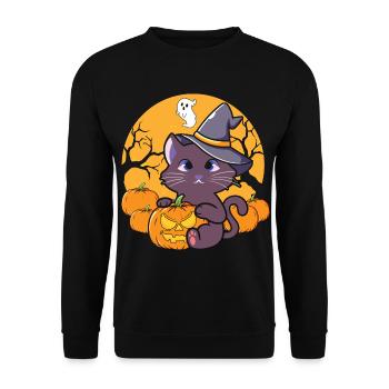 Halloween Katze Hexe - Unisex Pullover - Schwarz - Vorne - Alina (178cm) & Michal (187cm)