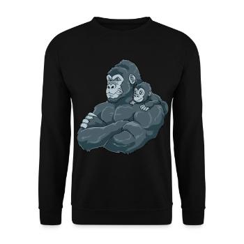 Starker Gorilla mit Gorilla Kind - Unisex Pullover - Schwarz - Vorne - Alina (178cm) & Michal (187cm)