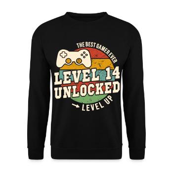 Level 14 unlocked - 14th anniversary - Unisex Sweatshirt - black - Front - Alina (178cm) & Michal (187cm)