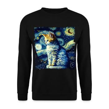 Chat de nuit étoilé Le chat de van gogh Parodie drôle - Sweat-shirt Unisexe - noir - Devant - Alina (178cm) & Michal (187cm)