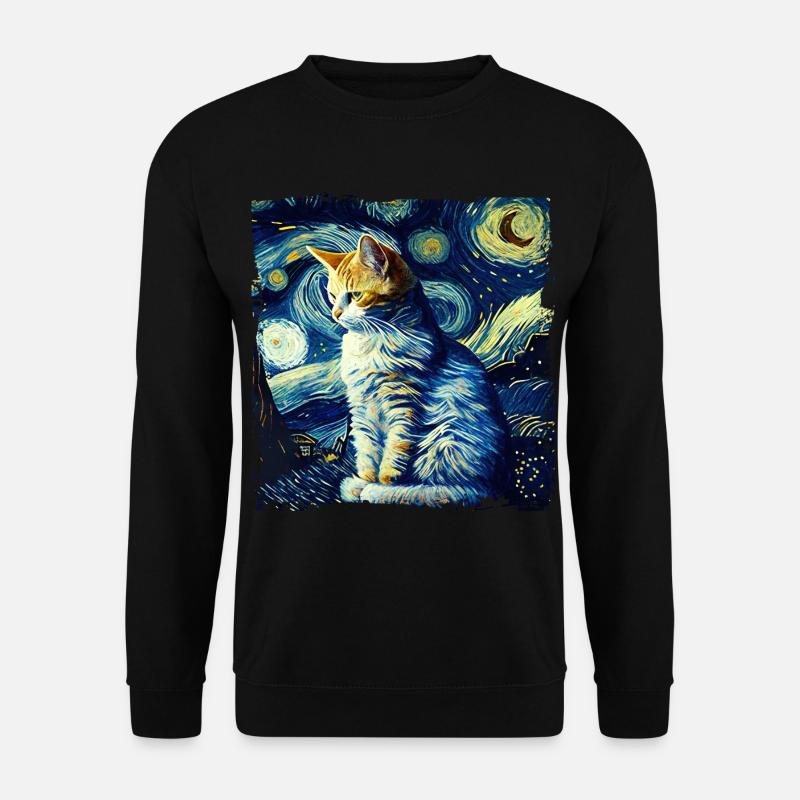 Starry night Katze van gogh's cat Parody lustig - Unisex Pullover - Schwarz